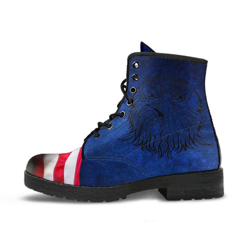 Image of American Eagle Flag, Vegan Leather Women's Boots, Lace,Up Boho Hippie Style,
