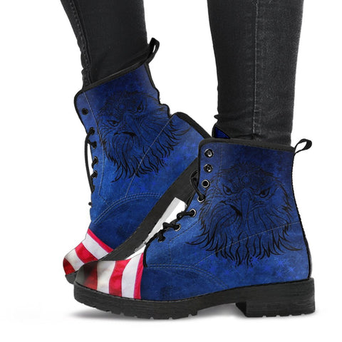 Image of American Eagle Flag, Vegan Leather Women's Boots, Lace,Up Boho Hippie Style,