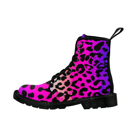 Image of Animal Print Purple And Pink Womens Boots Combat Style Boots, Lolita Combat Boots,Hand Crafted