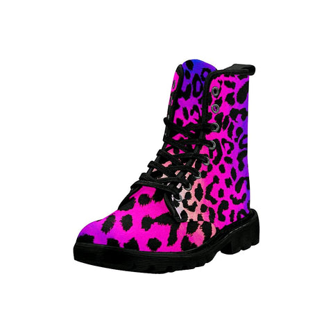 Image of Animal Print Purple And Pink Womens Boots Combat Style Boots, Lolita Combat Boots,Hand Crafted