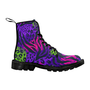 Animal Print Purple Womens Boots Combat Style Boots, Lolita Combat Boots,Hand Crafted,Multi Colored