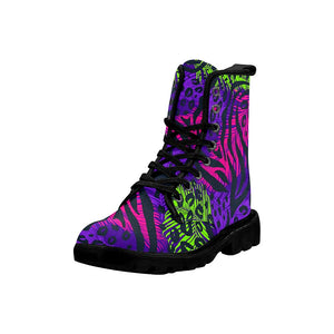 Animal Print Purple Womens Boots Combat Style Boots, Lolita Combat Boots,Hand Crafted,Multi Colored