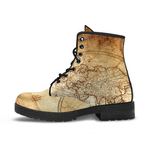 Image of World Map Antique Women's Vegan Leather Boots, Hippie Streetwear,