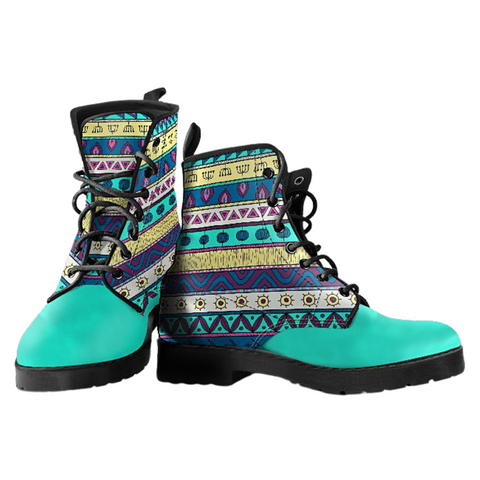 Image of Tribal Pattern Women's Boots: Vegan Leather, Handcrafted Lace Up Ankle Boots,