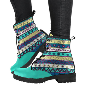 Tribal Pattern Women's Boots: Vegan Leather, Handcrafted Lace Up Ankle Boots,