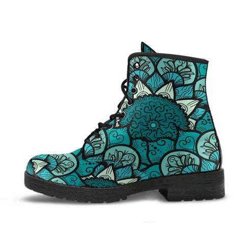 Image of Floral Mandala Theme: Women's Vegan Leather, Handcrafted Rainbow Boots, Women's