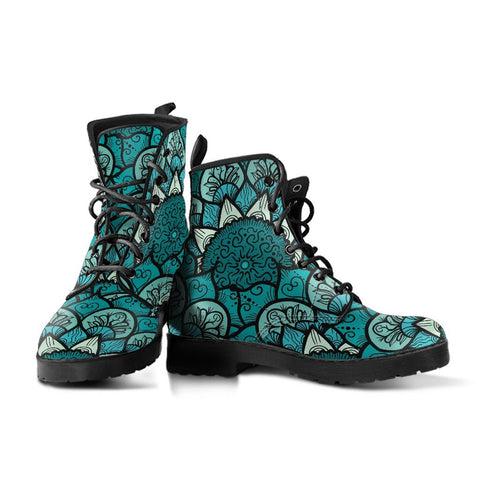 Image of Floral Mandala Theme: Women's Vegan Leather, Handcrafted Rainbow Boots, Women's