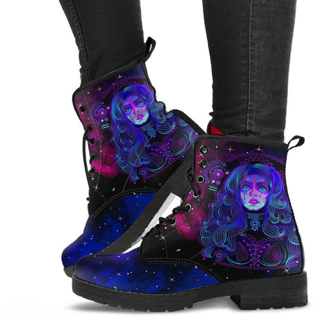 Image of Women’s Vegan Leather Boots , Blue Aquarius Zodiac Astrology , Cosmos