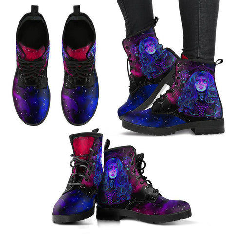 Image of Women’s Vegan Leather Boots , Blue Aquarius Zodiac Astrology , Cosmos