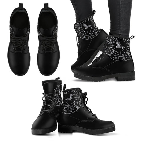 Image of Aries Zodiac Black, Women's Handcrafted Vegan Leather Boots, Boho Chic Ankle