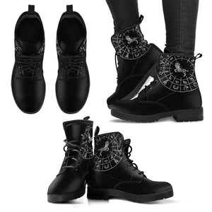 Aries Zodiac Black, Women's Handcrafted Vegan Leather Boots, Boho Chic Ankle