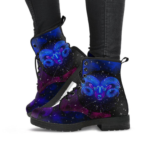 Image of Handcrafted Women’s Vegan Leather Boots , Aries Zodiac Sign Astrology , Stars