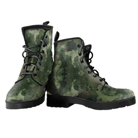 Image of Army Green Camouflage Women's Vegan Leather Lace,Up Boots, Handcrafted Boho