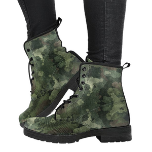 Army Green Camouflage Women's Vegan Leather Lace,Up Boots, Handcrafted Boho