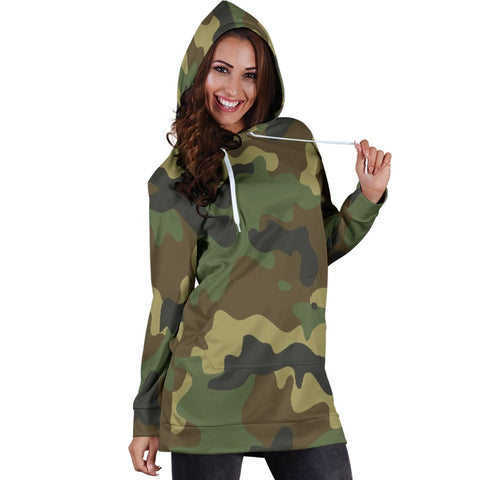 Image of Army Green Camouflage Dress Sweatshirt, Gift Hippie, Girlfriend Daughter, Spiritual, Custom Made,Womens Hoodie Dress,Custom Printed Dress