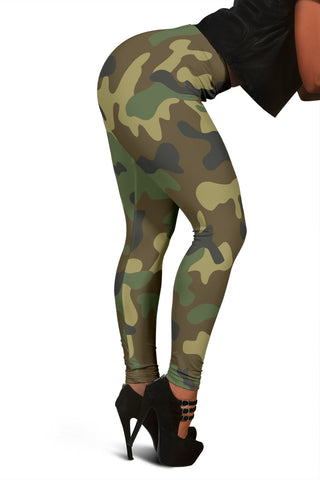 Image of Army Green Camouflage Leggings, Low Rise Capri Leggings,Womens Leggings, Polyester Spandex Tights, Activewear Leggings,Womens Leggings