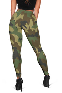 Army Green Camouflage Leggings, Low Rise Capri Leggings,Womens Leggings, Polyester Spandex Tights, Activewear Leggings,Womens Leggings
