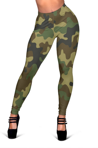 Image of Army Green Camouflage Leggings, Low Rise Capri Leggings,Womens Leggings, Polyester Spandex Tights, Activewear Leggings,Womens Leggings