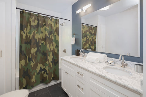 Image of Army Green Camouflage Multicolored Shower Curtains, Water Proof Bath Decor | Spa