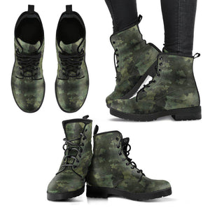 Women's Army Green Camo Vegan Leather Boots , Handcrafted Ankle Boots , Bohemian