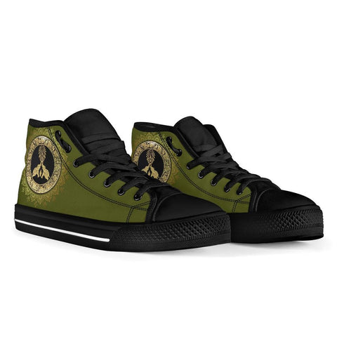 Army Green Elephant Mandala Canvas Shoes,High Quality, High Tops Sneaker, Streetwear, Hippie, Boho,Streetwear,All Star,Custom Shoes