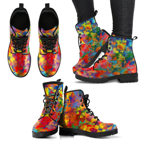 Image of Colorful Abstract Art Women's Vegan Leather Boots, Fashion Shoes,