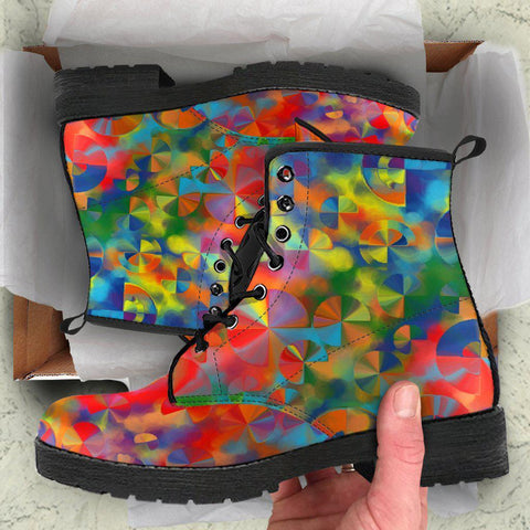 Image of Colorful Abstract Art Women's Vegan Leather Boots, Fashion Shoes,
