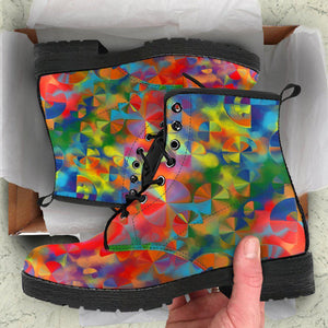 Colorful Abstract Art Women's Vegan Leather Boots, Fashion Shoes,