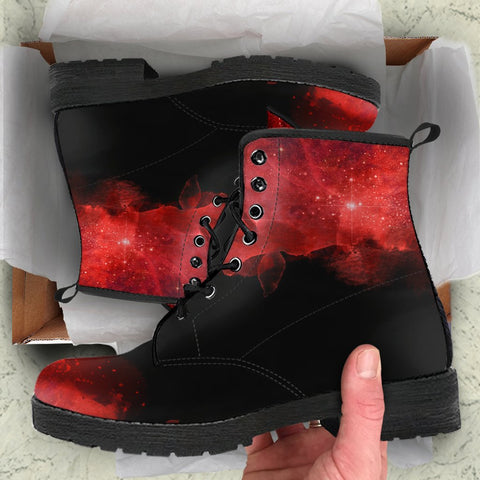 Image of Astrology Milky Way Women's Leather Boots, Handmade Hippie Streetwear, Stylish Classic Boot, Perfect Gift for Astronomy Lovers