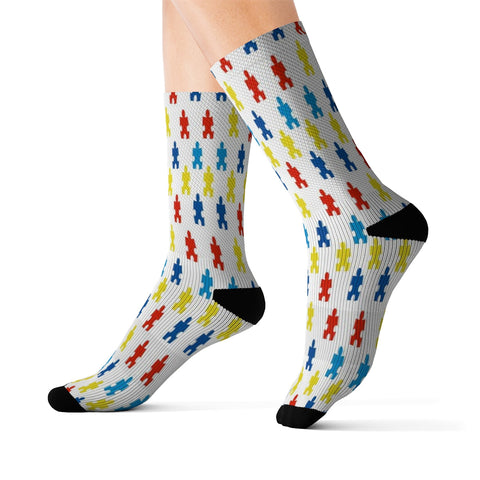 Image of Autism Awareness Colorful Puzzle Pieces Long Sublimation Socks, High Ankle