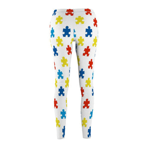 Autism Awareness White Colorful Puzzle Piece Multicolored Women's Cut & Sew