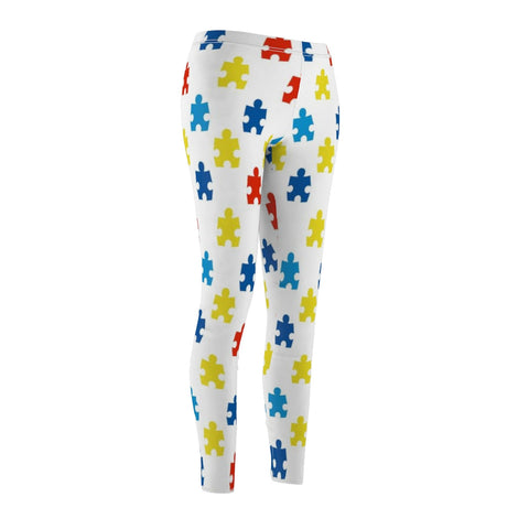Image of Autism Awareness White Colorful Puzzle Piece Multicolored Women's Cut & Sew