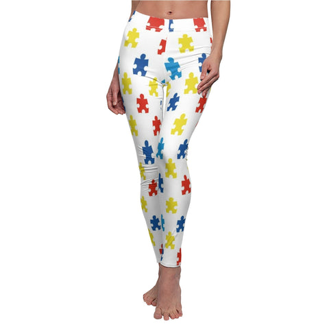 Image of Autism Awareness White Colorful Puzzle Piece Multicolored Women's Cut & Sew