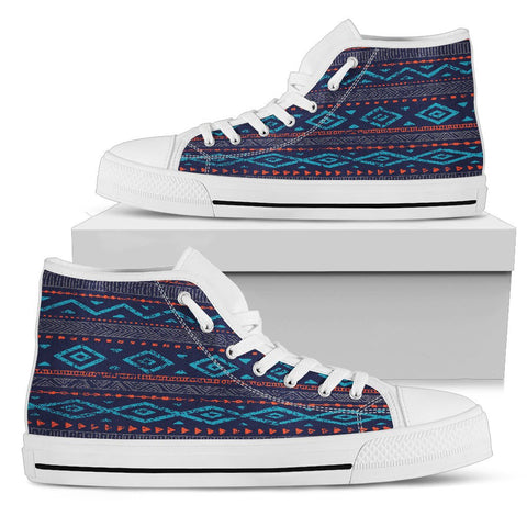 Image of Aztec Blue High Tops Sneaker, Hippie, Multi Colored, Canvas Shoes,High Quality,Spiritual, Boho,All Star,Custom Shoes,Womens High Top