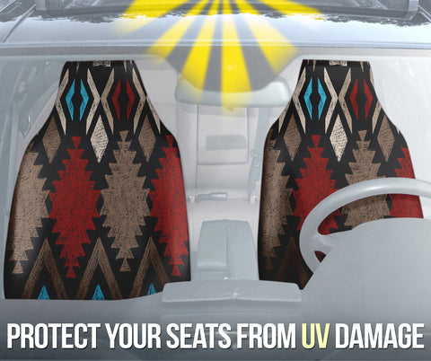 Image of Aztec Boho Style Pattern Car Seat Covers, Ethnic Front Seat Protectors, Boho