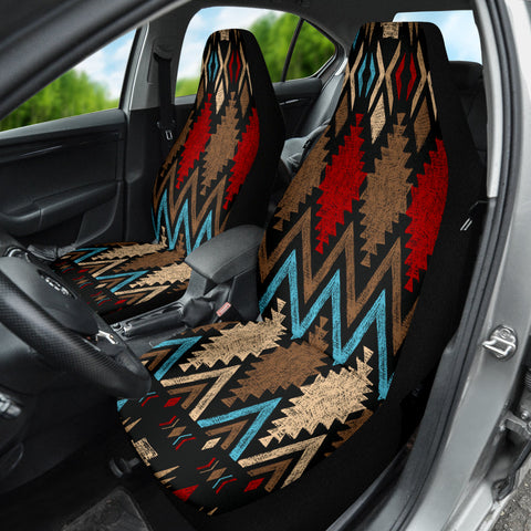Image of Aztec Boho Style Pattern Car Seat Covers, Ethnic Front Seat Protectors, Boho