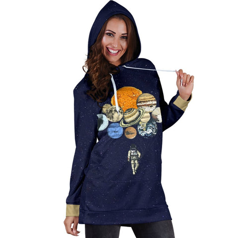 Image of Balloon Planets Spaceman Dresses Sweatshirt, Hippie, Womens Hoodie Dress, Custom Made,Womens Hoodie Dress,Custom Printed,Woman Girl Gift