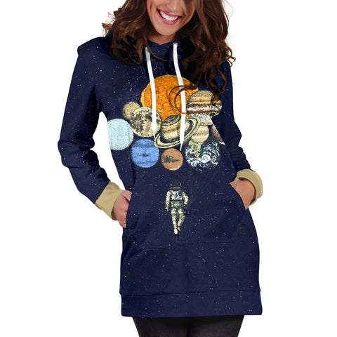 Image of Balloon Planets Spaceman Dresses Sweatshirt, Hippie, Womens Hoodie Dress, Custom Made,Womens Hoodie Dress,Custom Printed,Woman Girl Gift