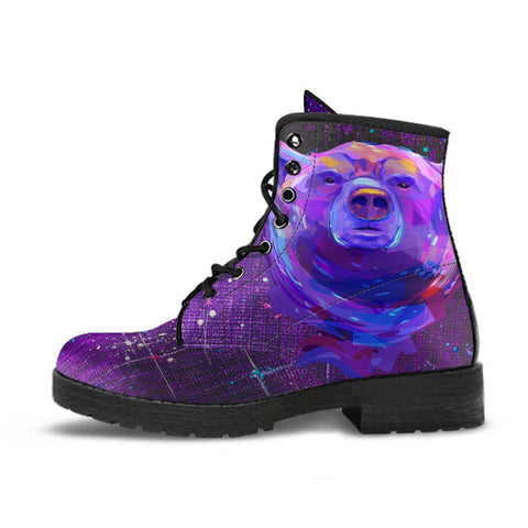 Image of Purple Abstract Bear Head Paint Women's Vegan Leather Boots, , Retro