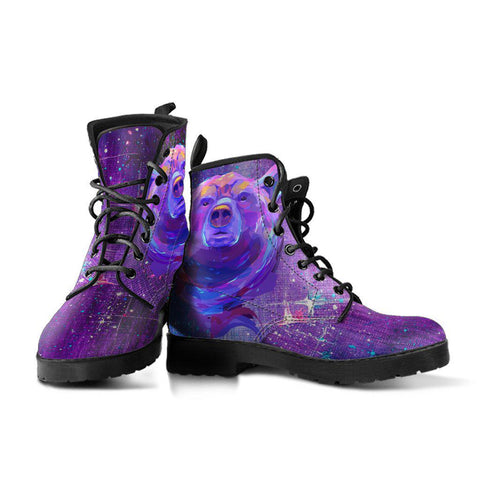 Image of Purple Abstract Bear Head Paint Women's Vegan Leather Boots, , Retro