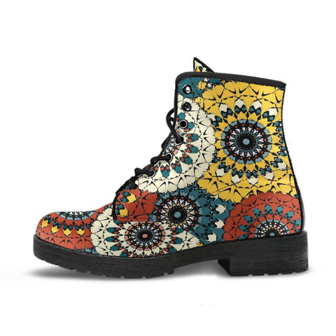 Image of Yellow Red Tribal Abstract Women's Vegan Leather Boots, Handmade Fashion Footwear, Unique Design