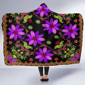 Beautiful bandana print with bright flowers and paisley Blanket,Sherpa Blanket,Bright Colorful, Hooded blanket,Blanket with Hood,Blanket