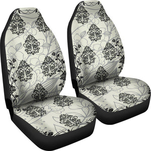 Beige And Black Floral Damask 2 Front Car Seat Covers Car Seat Covers,Car Seat Covers Pair,Car Seat Protector,Car Accessory,Front Seat Cover