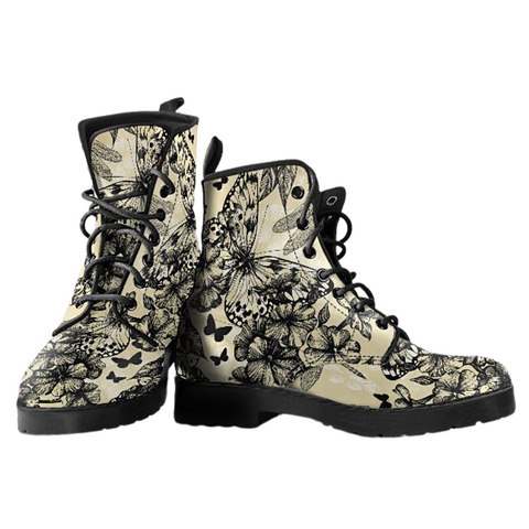 Image of Butterfly Pattern Design: Women's Vegan Leather Boots, Handcrafted Lace,up Ankle