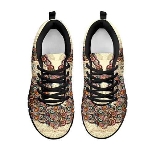 Image of Beige Multicolored Paisley Dream Catcher Womens Sneakers, Top Shoes,Running Low Top Shoes, Athletic Sneakers,Kicks Sports Wear, Shoes