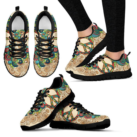 Image of Beige Multicolored Peace Mandala Athletic Sneakers,Kicks Sports Wear, Kids Shoes, Shoes Custom Shoes, Top Shoes,Low Top Shoes,Training Shoes