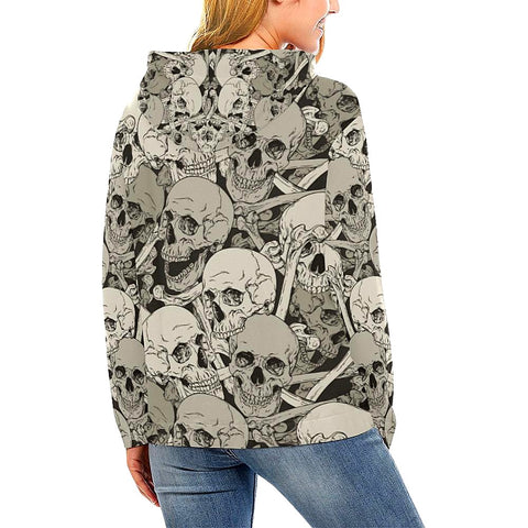 Image of Beige Skull And Bones Womens Hoodie, Floral, Peace Clothes,Spiritual Colorful, Bright Floral Printed