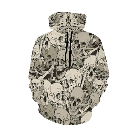 Image of Beige Skull And Bones Womens Hoodie, Floral, Peace Clothes,Spiritual Colorful, Bright Floral Printed