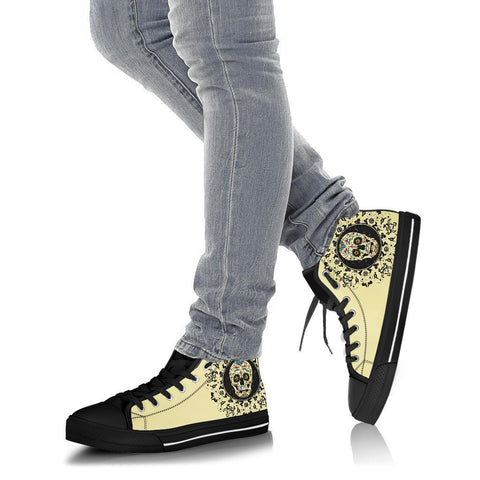 Image of Women's High,Top Skull Sneakers, Streetwear, Quality Canvas Shoes,