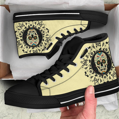 Image of Women's High,Top Skull Sneakers, Streetwear, Quality Canvas Shoes,
